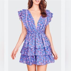 LoveShackFancy Bennet Mini Dress in Summer Blues SZ. S